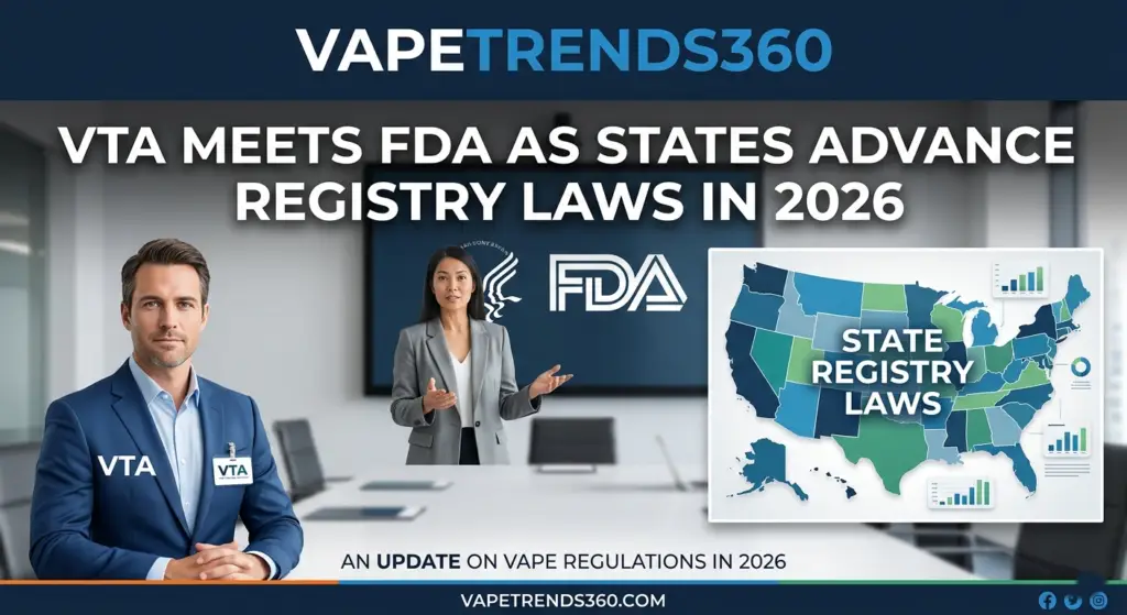 U.S. Vape Policy Update Spring 2026: VTA–FDA Talks, State Registry Laws & What Retailers Must Know VTA Meets FDA as States Advance Registry Laws in 2026