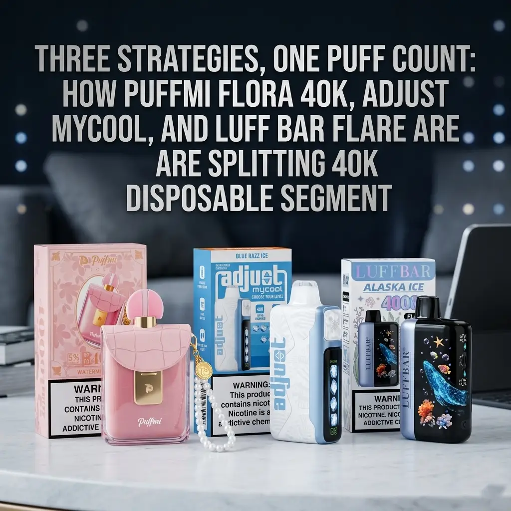create a live image for blog, three strategies, one puff count how puffmi flora 40k, adjust mycool, and luff bar flare are splitting the 40k disposable segment