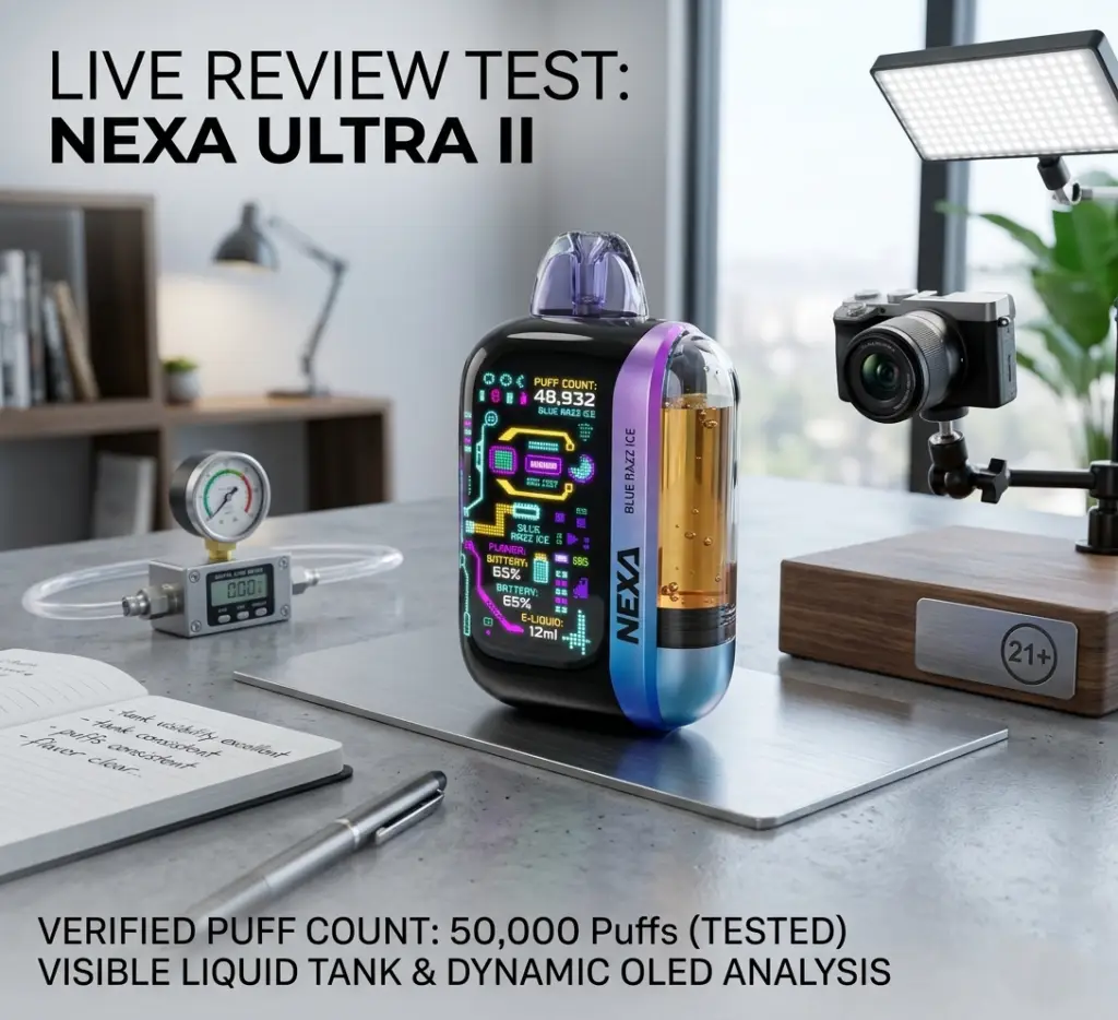 Nexa Ultra II 50K Review (2026): Visible Tank + OLED 50K Disposable Tested nexa ultra review vapetrends360