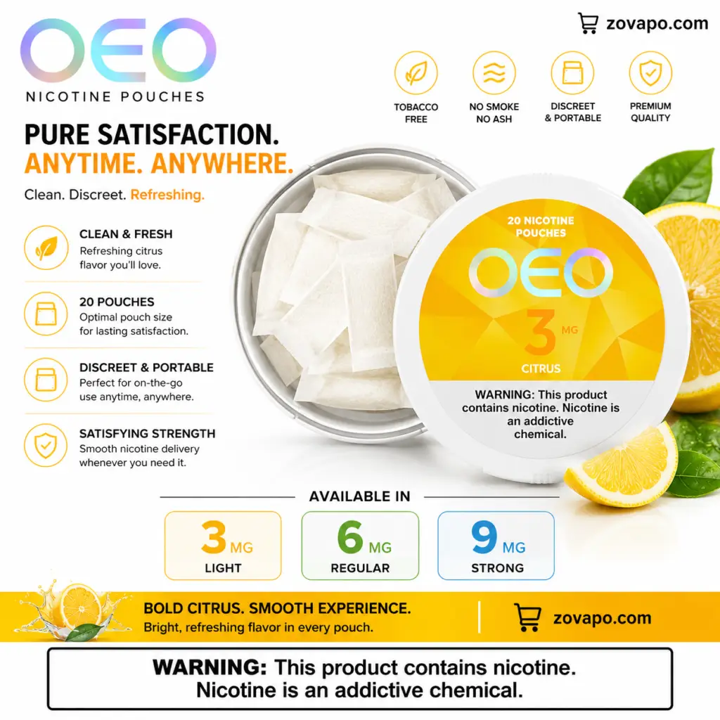 OEO Nicotine Pouches Citrus 3mg 6mg 9mg tobacco-free - shop at zovapo.com