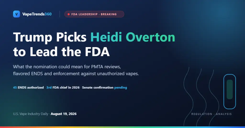 Heidi Overton FDA Commissioner nomination — VapeTrends360 analysis of what it means for vape and PMTA policy in 2026